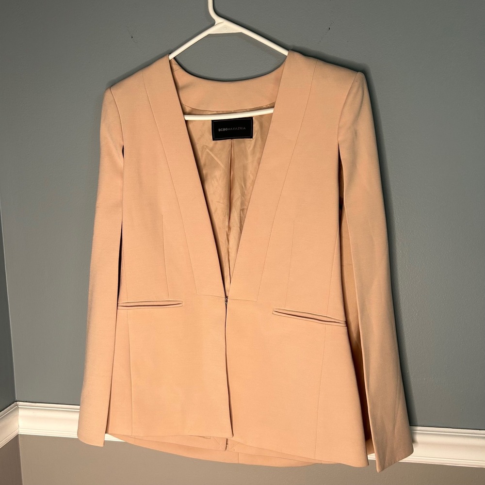 BCBGMAXAZRIA Women Peach Pink Cape Blazer Jacket Hook Eye Closure Structured